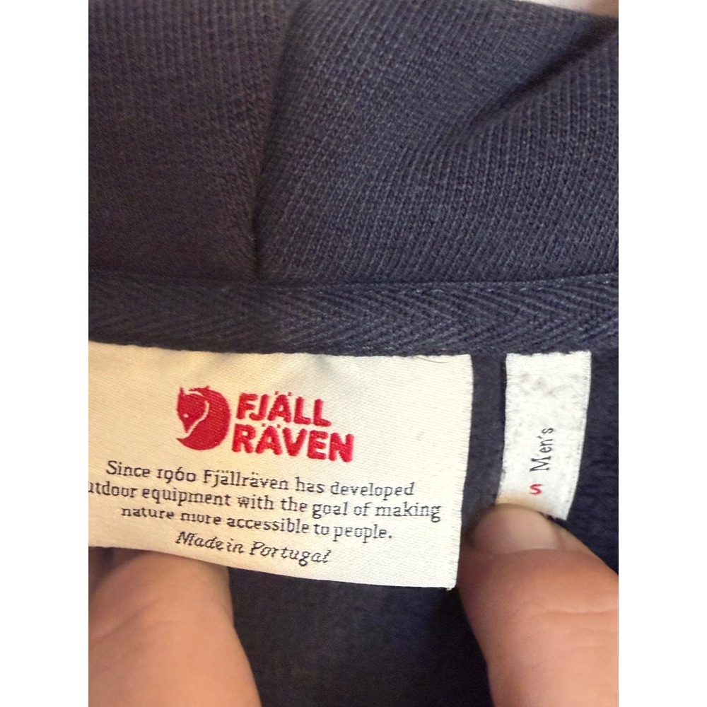 Fjallraven Logo Hoodie M Navy Blue Cotton Blend Pullover Sweatshirt 84144 - Picture 2 of 6